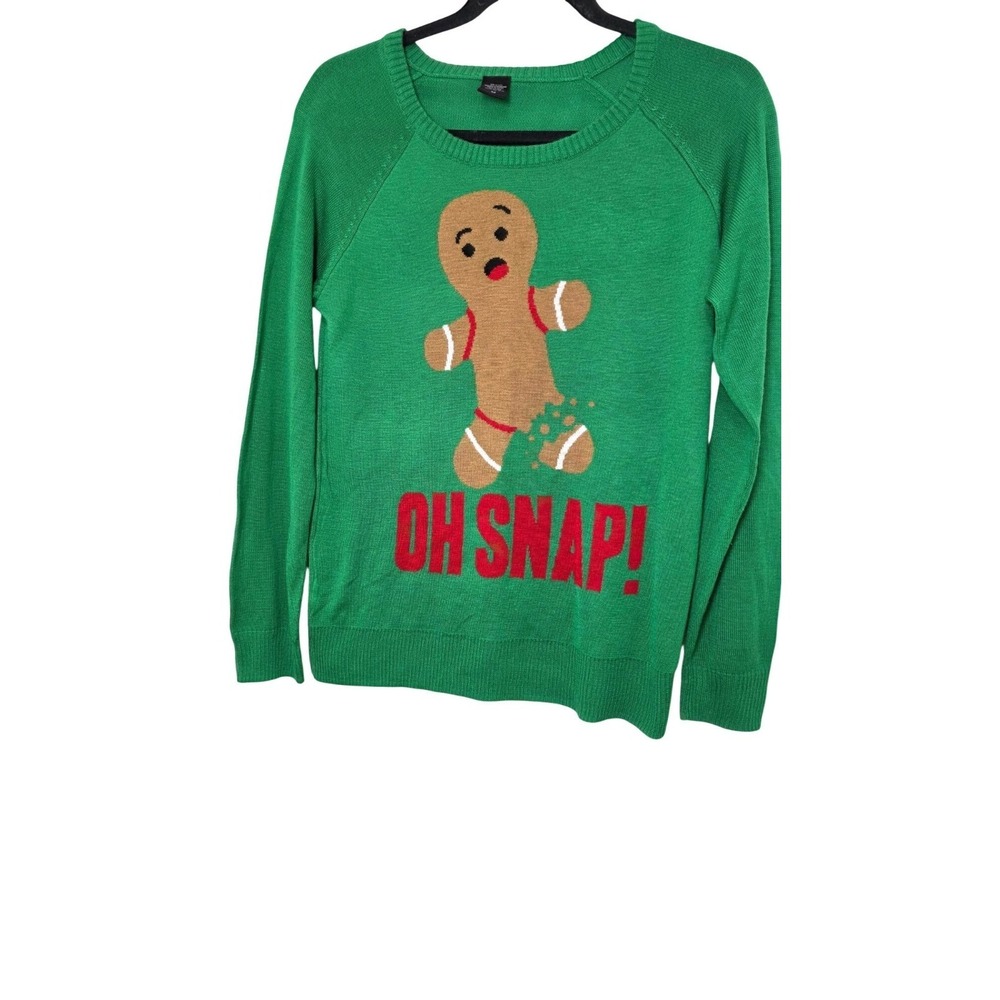 Green Ugly Christmas Sweater Gingerbread‎ Man "Oh Snap!" Size M